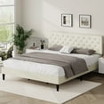 thumbnail image 6 of 4 Ever Winner King Size Upholstered Platform Bed Frame with Headboard, Cream, 6 of 7