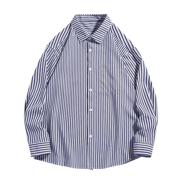 pstuiky manga larga para hombre, Camisa de manga larga con cuello vuelto, rayas y botones para hombre tops de invierno para hombre xl