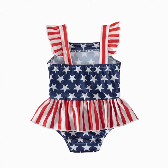 enyan Toddler Girl Swimsuit 4Th of July Summer Beachwear Sleeveless One Piece Swimwear Bathing Suit Blue,2-3 Years