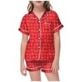 thumbnail image 1 of Ensemble 2 Pcs pour Filles Imprimé Dessin Animé Manches Courtes Col à Revers Pyjama Boutonné et Shorts Ensemble de Vêtements Classiques pour Filles 2-3 Ans, 1 of 5
