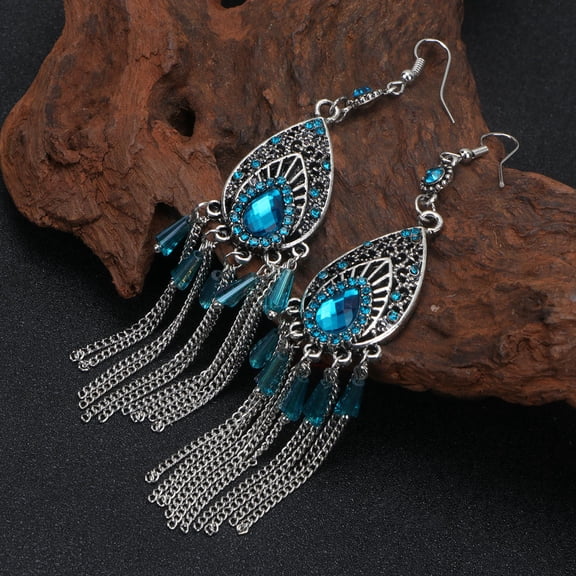 Healifty 1Pair Elegant Long Alloy Tassel Earrings Vintage Style Ear Jewelry Multi Color