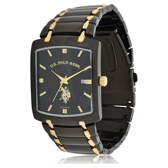 U.S. Polo Assn. Adult Male Analog Watch with Brick and Diamond on Dial Silicone Strap (USC80661WM)