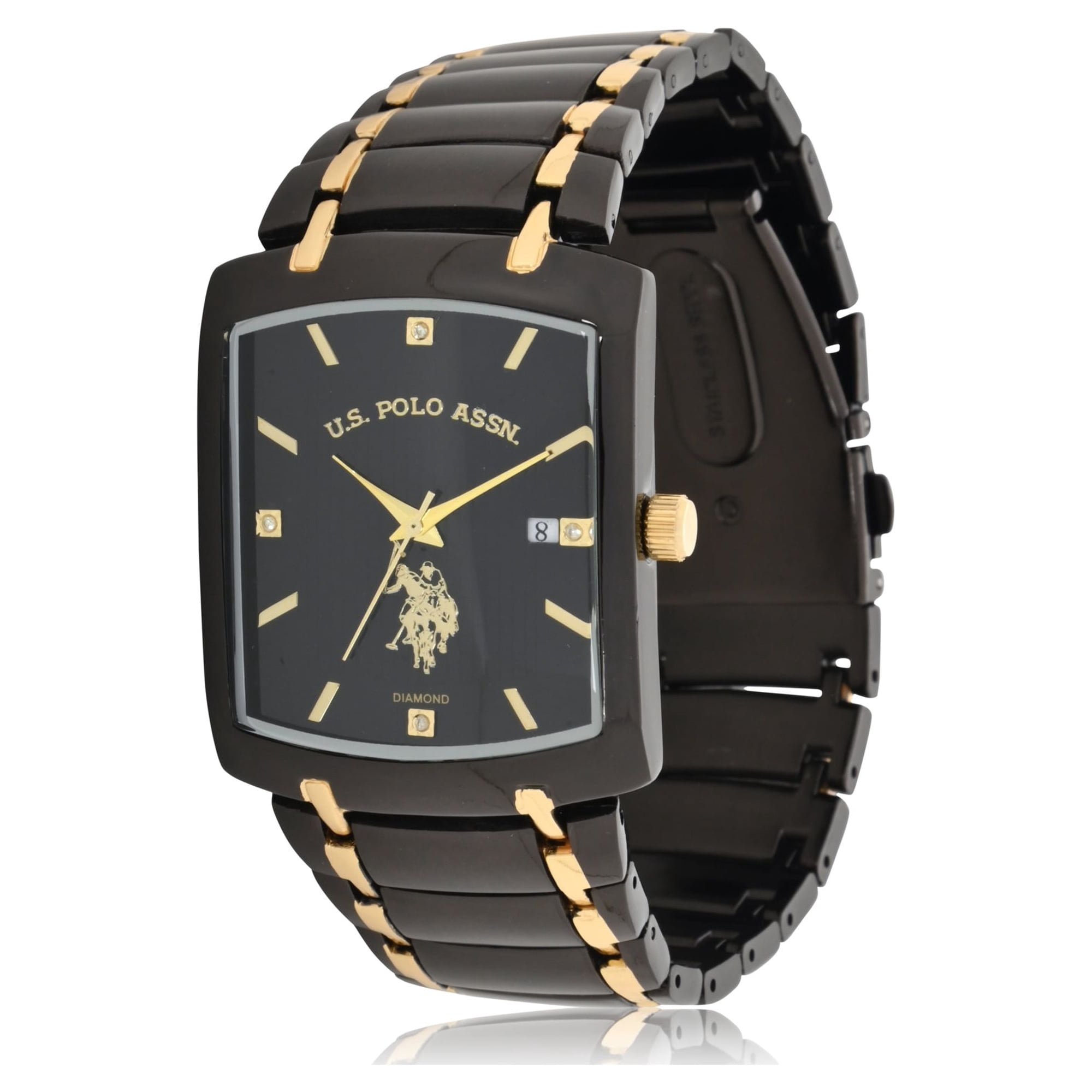 U.S. Polo Assn. Adult Male Analog Watch with Brick and Diamond on Dial Silicone Strap (USC80661WM)