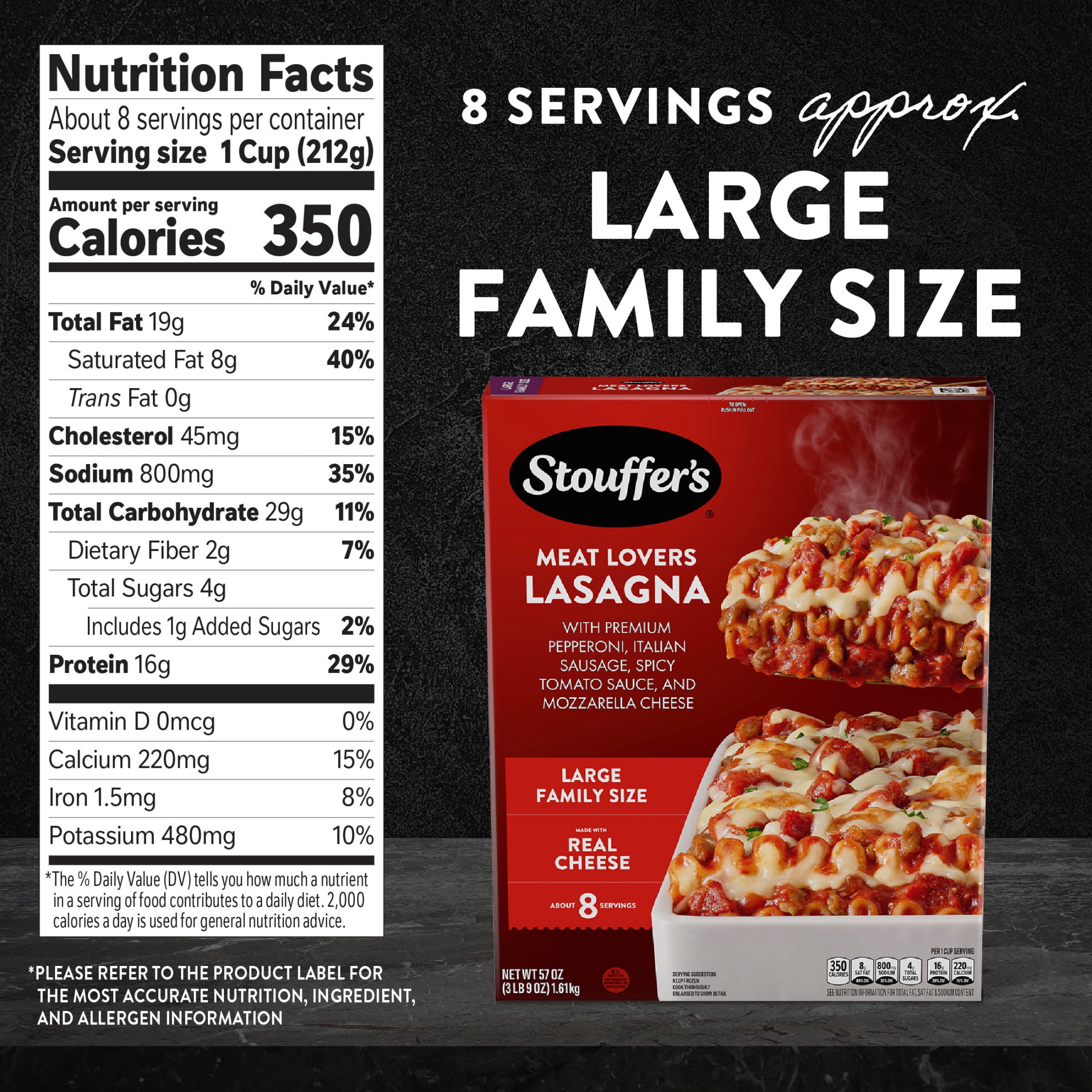 Stouffer’s Meat Lovers Lasagna, Large Family Size, Frozen Lasagna Frozen Family Dinners 57 oz