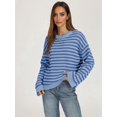 thumbnail image 4 of Womens Long Sleeve Sweater Striped Oversized Sweaters Casual Crewneck Knit Tops Light Blue S, 4 of 8