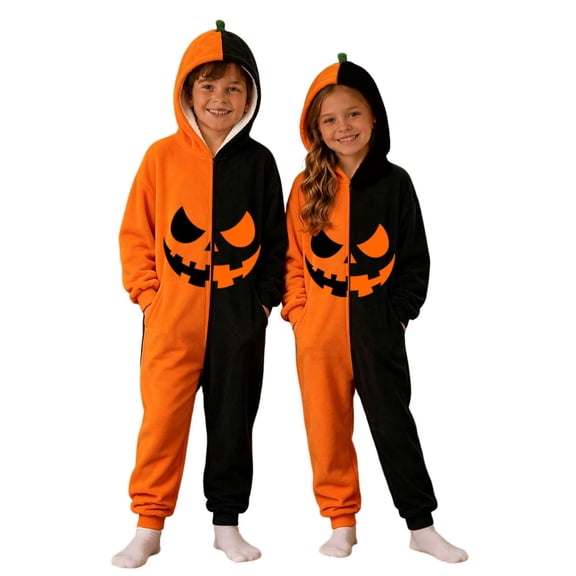 Rhuody Halloween Boy'S Onesie Hallowmas Snap Closure Long Sleeve Cartoon Prints Jumpsuit 8-9 Years Orange