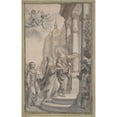 thumbnail image 2 of Grégoire Huret 17x24 Gold Ornate Framed and Double Matted Museum Art Print Titled - Design for a Frontispiece; a Man Guiding a Crowned Woman and Her Attendants to the Entrance of a Palace (c, 2 of 4