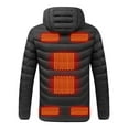 thumbnail image 4 of VSSSJ Men's USB Charging Hooded Coats Oversized Fit Solid Color Zip Up Long Sleeve Puffer Coat Winter Nine Heating Zones Travel Heated Jackets Black XL, 4 of 8