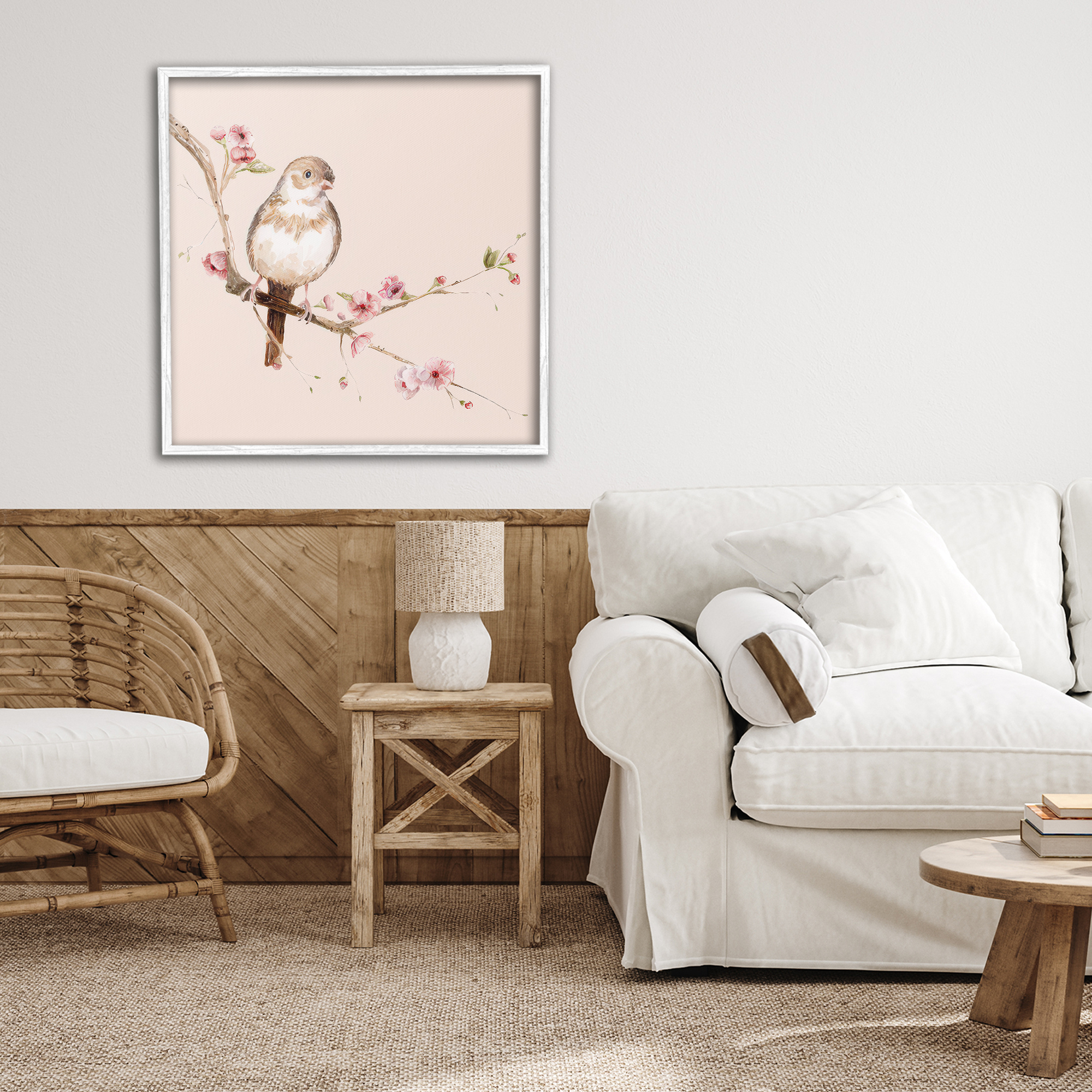 Sweetest Brown Bird White Framed Giclee Art, design by Lisa Wehmeyer