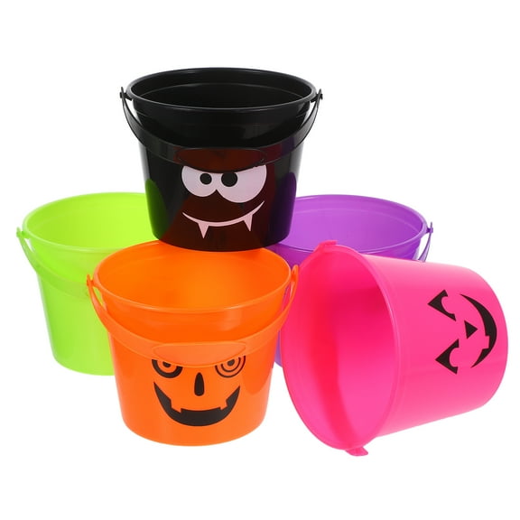 Uonlytech Assorted Color Pumpkin Candy Bucket with Handle for Candy Storage and Treats Size 5.5 inches