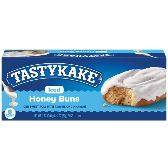 Tastykake Iced Honey Buns with Swirl of Cinnamon, 12 oz, 6 Count, Shelf-Stable (6 Count)