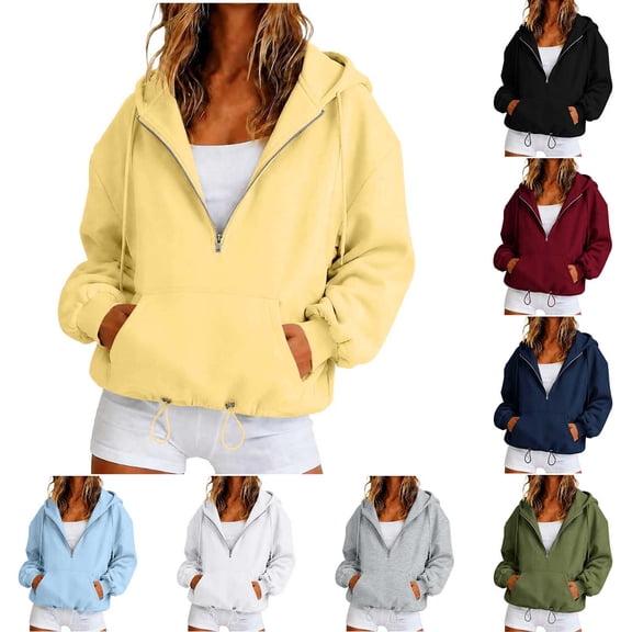 NominalSnug Womens Hoodies Half Zip up Casual Fleece Lined Top Long Sleeve Hooded Sweatshirts Fall Clothes 2026