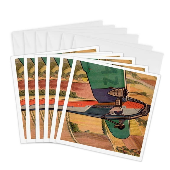 3drose, Propeller Airplane, 6 Greeting Cards with Envelopes