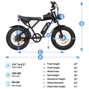 Peak 1500W Electric Bike for Adults,48V 15.6AH,Max 70 Miles E-Mountain Bike ,20 Fat Tire 7 Speed 28MPH Electric Bicycle