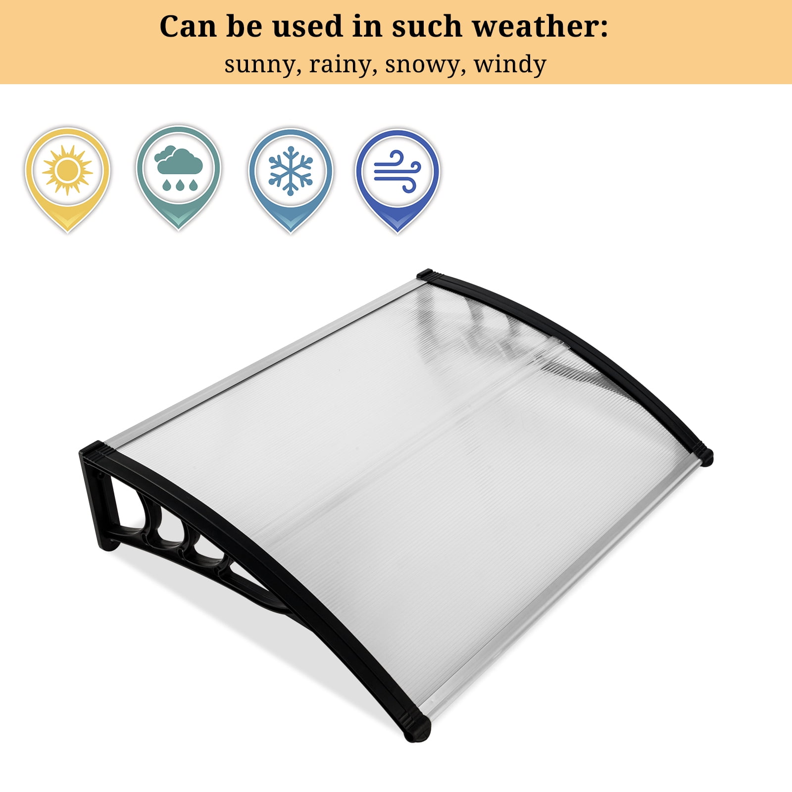 Ktaxon 40"x32" Patio Window ABS Awning Front Door Canopy Patio Cover Yard Garden (Black Frame & Transparent Shade)