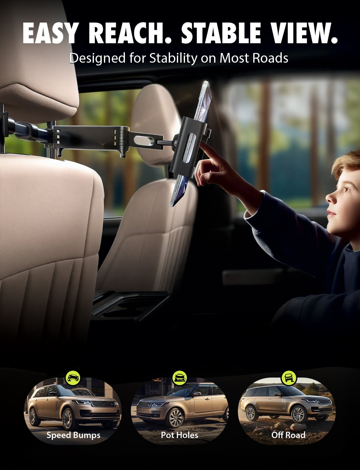 Bracketron TekGrip XL Car Tablet Headrest Mount – Universal Backseat Holder for iPad & Tablets, Heavy-Duty Metal Arm, Extendable & 360° Rotating, Fits 4.7″–12.9″ Devices