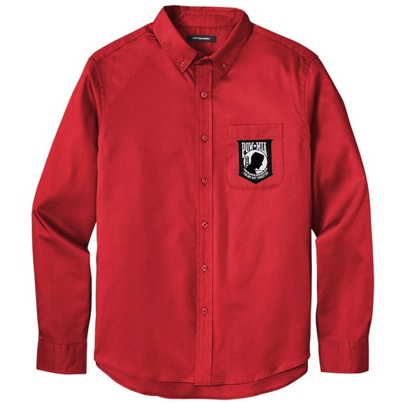Men's POW MIA PATCH Twill Shirt with Pocket, Large Rich Red