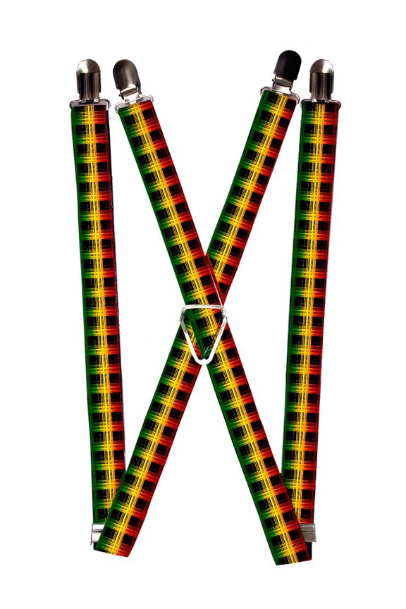 Green Yellow Red Plaid Pattern Suspenders
