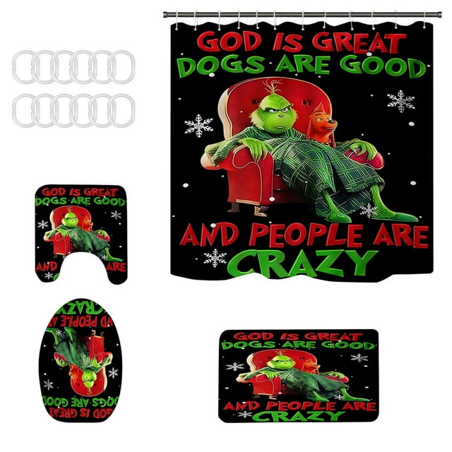 Shower Curtain Set 4PC How The Stole Christmas Shower Curtain And Mat Set Washable Bathroom Decorations 4PC