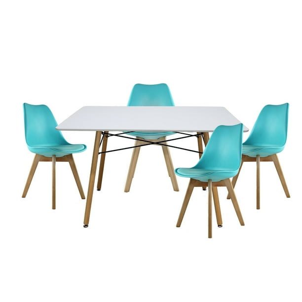 Set de Comedor Oslo Mundo In Melamina 120 Blanco 4 sillas Frankfurt Turquesa