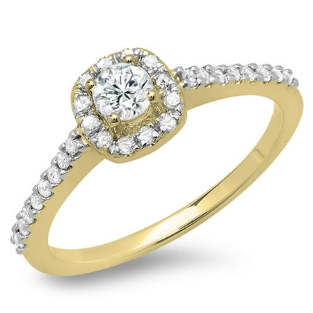 0.50 Carat (ctw) 18K Yellow Gold Round Diamond Ladies Halo Bridal Engagement Ring 1/2 CT