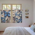 thumbnail image 4 of Blue White Daisy Kitchen Curtains, Vintage Pastoral Butterfly Rustic Wood Light Filtering Window Curtain Panels, 2Pcs Rod Pocket Window Treatments Set for RV Dining Room Study Room 42x45 Inches, 4 of 9