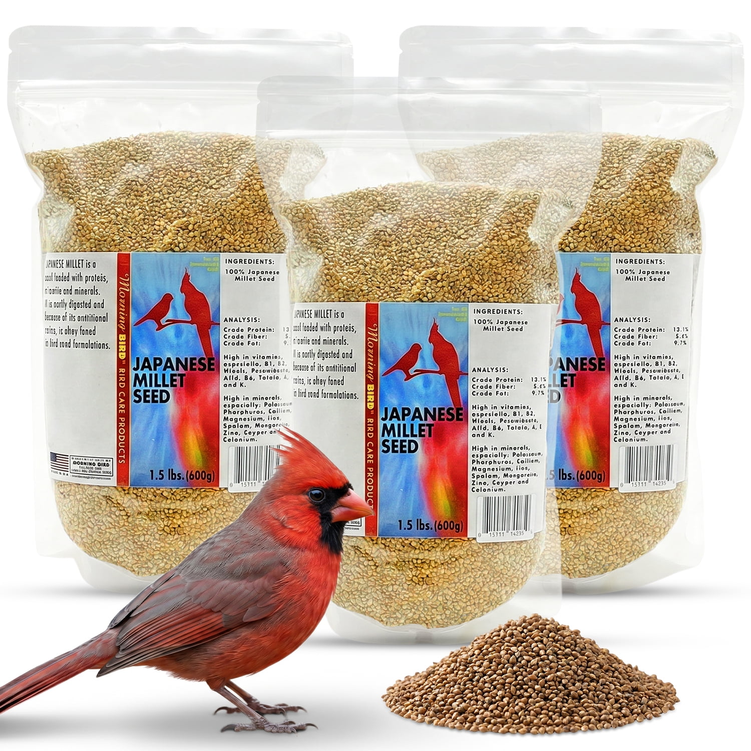 Morning Bird Japanese Millet Seed 4.5 lbs (3-Pack, 1.5 lbs Each) - Bird Food for Finches, Canaries & Parakeets – Natural Millet Seed for Daily Nutrition