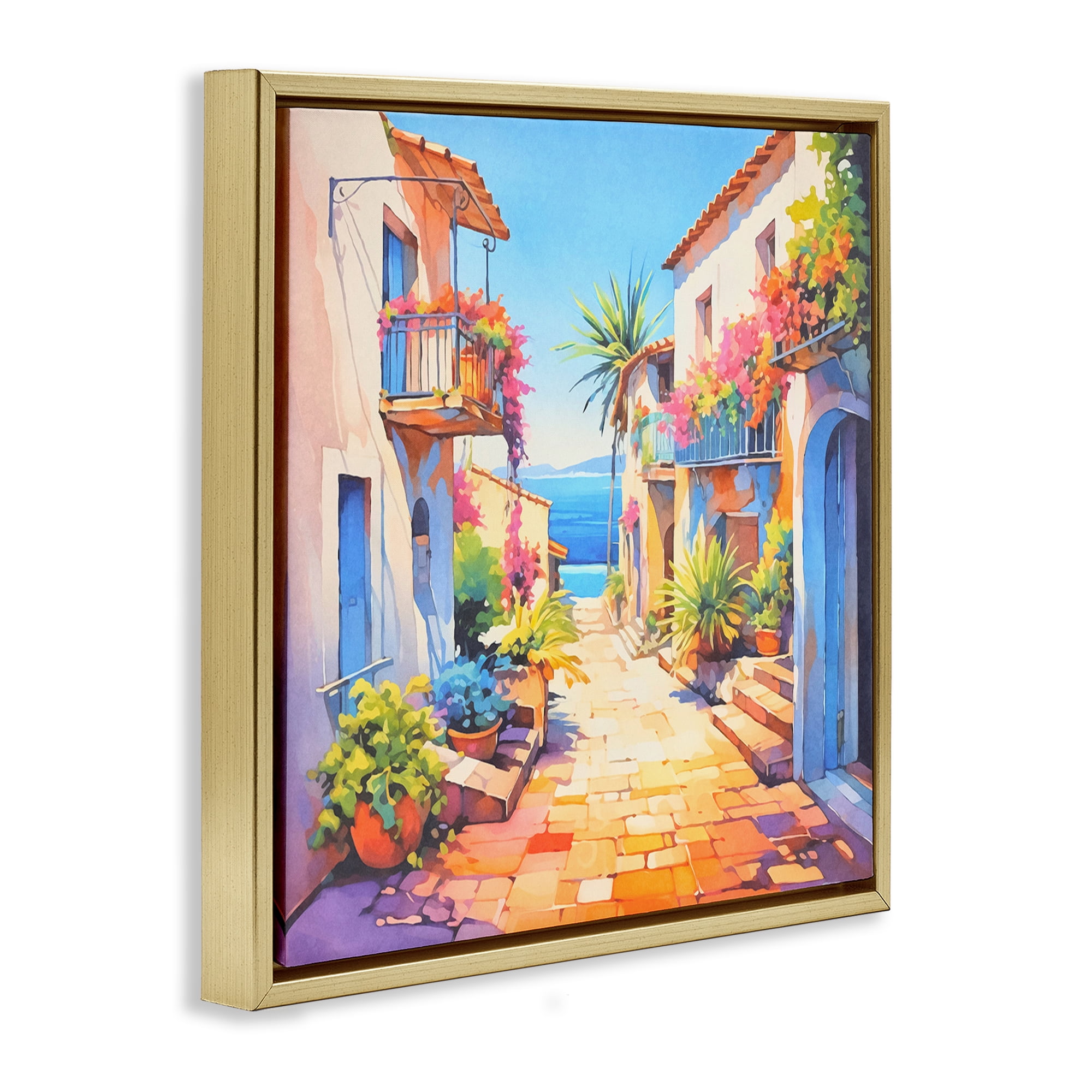 Stupell Industries Scenic Bella Vista Scenic & Cityscapes Painting Gold Floater Framed Canvas Art Print Wall Art, 18 x 18