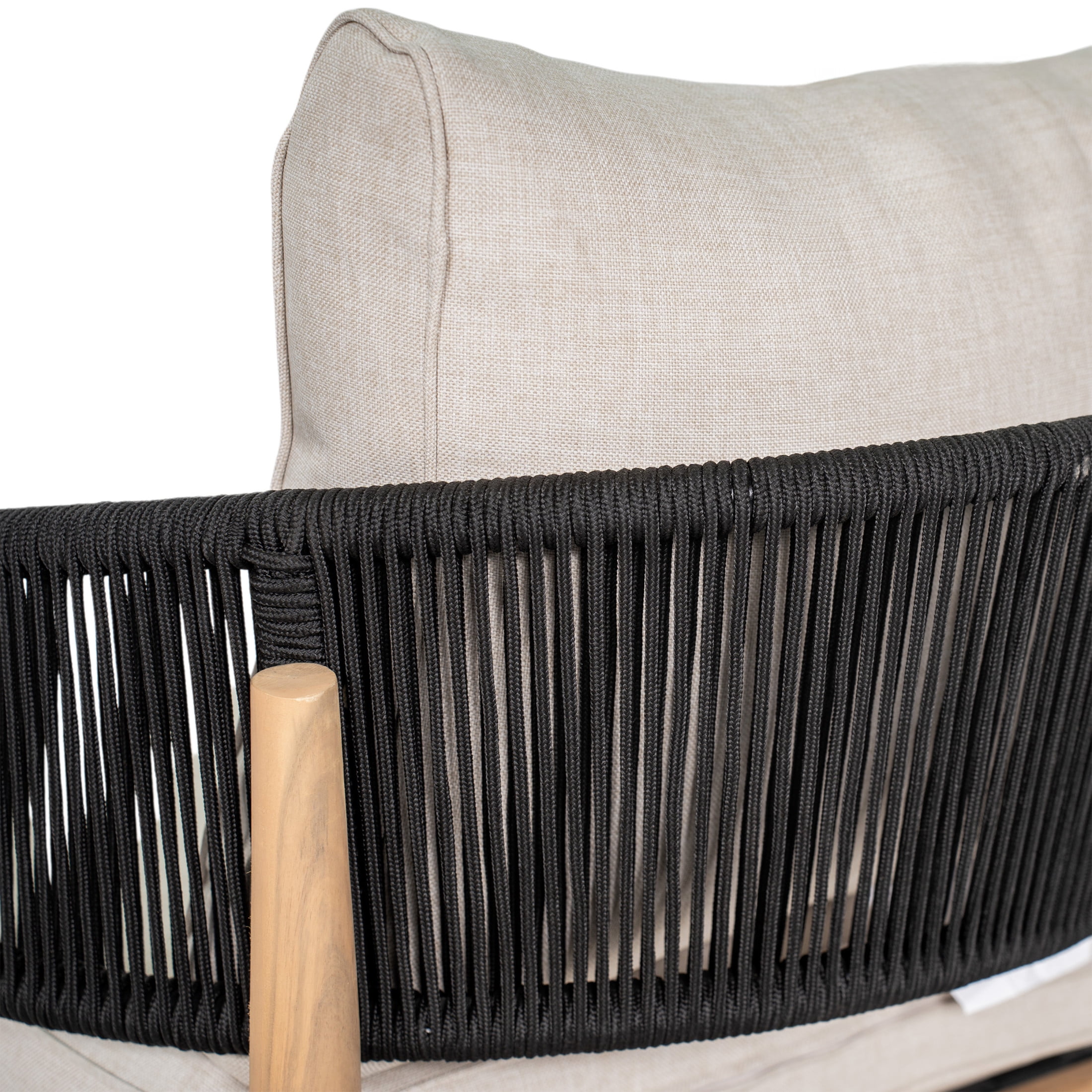Christopher Knight Home Outdoor Patio Club Chairs, Wood Frame with Cushion and Black Rope, Set of 2