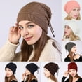 thumbnail image 2 of Trayknick Beanie Hat Solid Color Adjustable Autumn Winter Plush Lining Windproof Hat Scarf for Outdoor, 2 of 13
