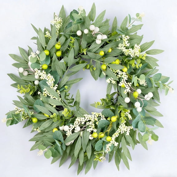20 Inch Spring Wreaths for Front Door Spring Summer Door Wreath with Eucalyptus Olives Leaves, Mixed Berry for All Season Indoor Outdoor Farmhouse Home Porch Wall Window Festival Wedding Decor