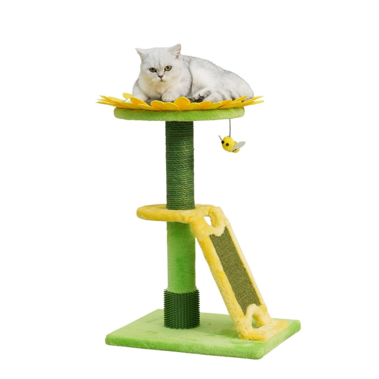 Vibrant Life 2 Level 24 Sunflower Sisal Cat Scratching Post Perch Green Yellow