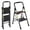 Black, variant on LevLad 3 Step Folding Ladder, Sturdy Steel Step Stool with Handrail & Auto Safety Lock, Ideal for Kitchen, Garage & Outdoor, Black