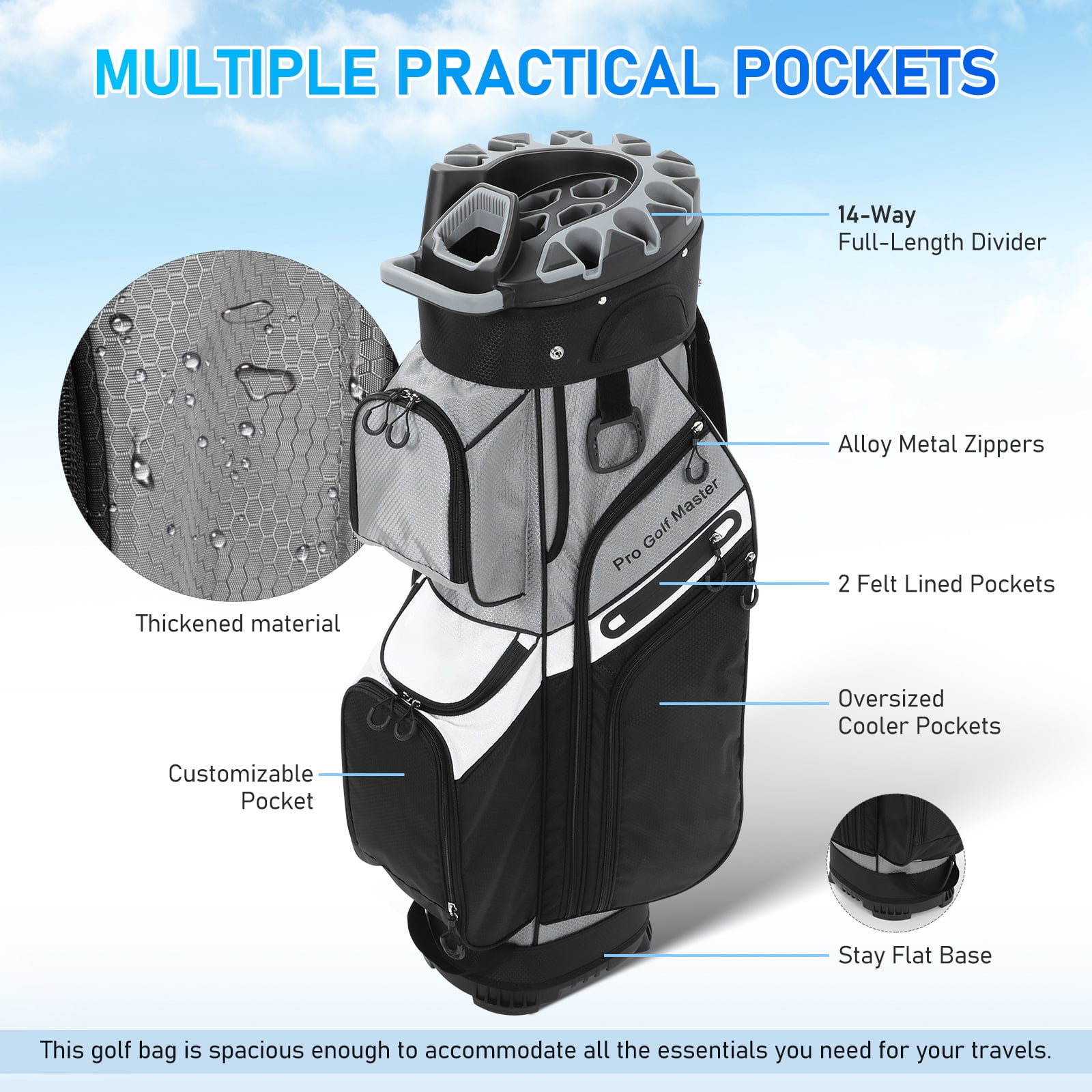 Gradeneve Golf Cart Bag with 14 Way Organizer Divider Top, Premium Cart Bag with Handles and Rain Cover for Men