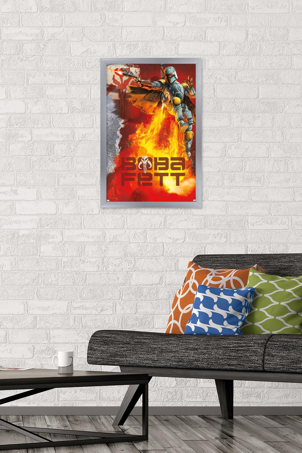Star Wars: Saga - Boba Fett - Jet Pack Flames Wall Poster, 14.725" x 22.375", Framed