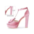 thumbnail image 2 of BLISSFUL STEP Bow Knot Heeled Platform Chunky Heel Sandals for Women Pink (Size 9), 2 of 7