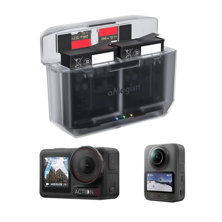 Dual Battery Charging Box is Compatible with DJI Action 5 Pro / Action 4 / Action 3 & OSMO 360 Batteries, PD12 Portable Charger & Storage Case