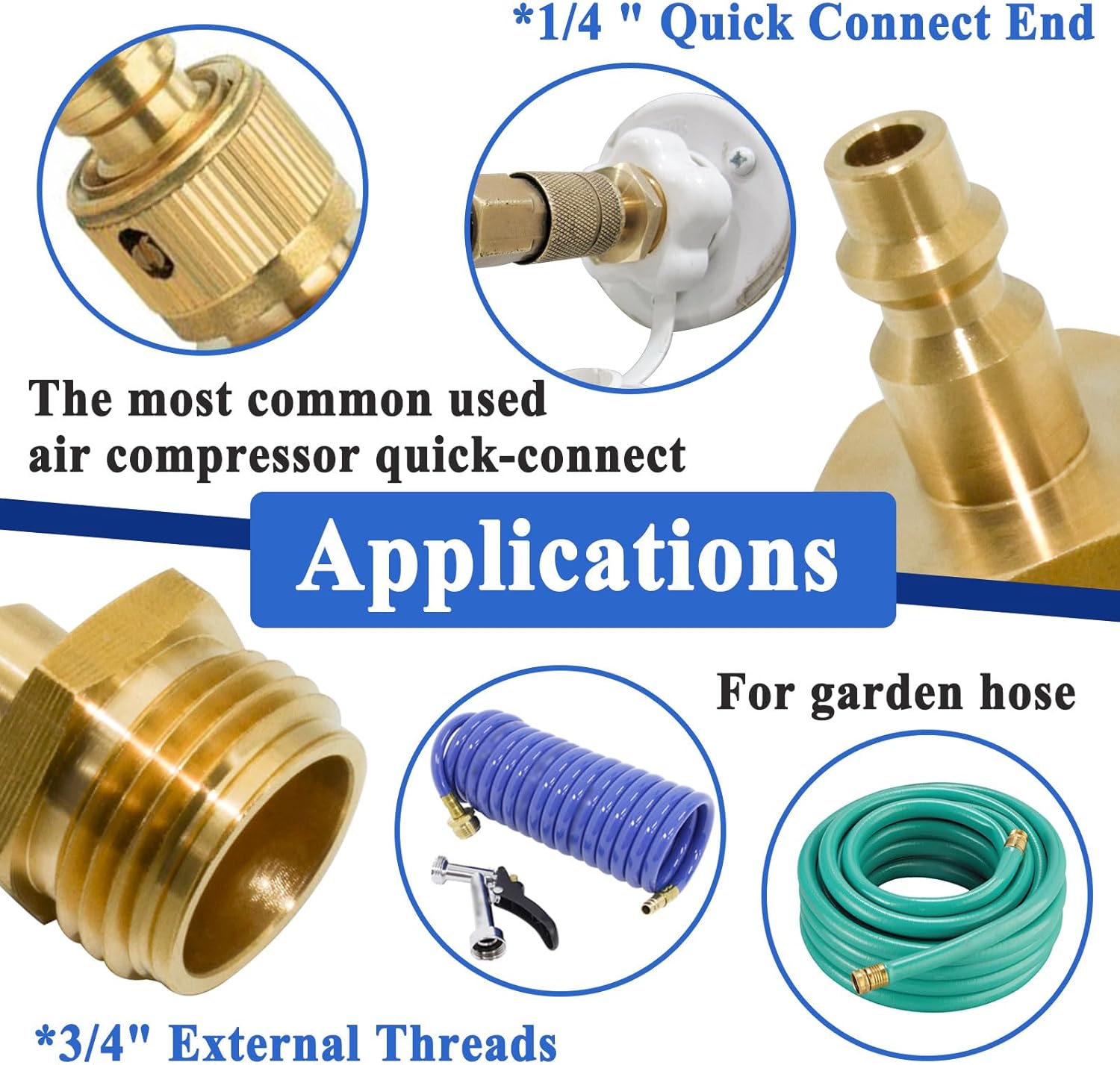 HRTGFD-4Pcs 1/4" Air Compressor Quick Connect Plug To GHT 3/4" Garden Hose Faucet, for Winterize Blow Out Plug, Garden Hose Fitting