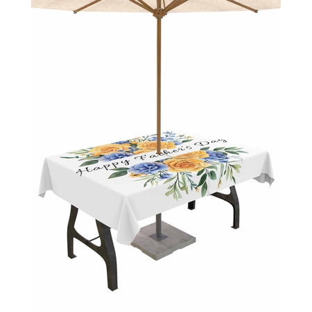 Fsddascl Happy Father s Day Outdoor Tablecloth - 60x120 Inch Rectangle Dining Table Cover Floral Eucalyptus Leaves Botanical Waterproof Outdoor Table Cloth with Umbrella Hole & Zipper for Patio