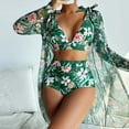 thumbnail image 3 of Jacenvly 2024 Cover-Up Split Three-Piece New Style Long Sleeve Swimsuit Floral with Cover up Surfing Swimwear Soft Women'S Printed Bikini Straps Bikini Split Set Three Piece Set Green, 3 of 11