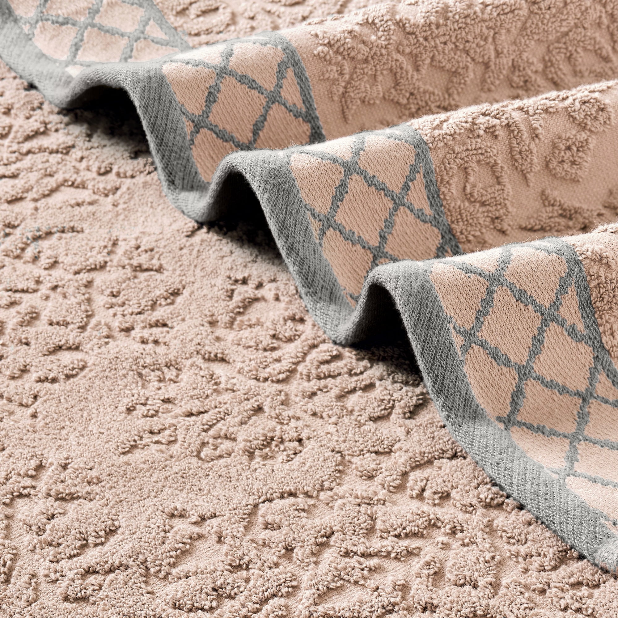 Modern Threads Jacquard Border 6-Piece Cotton Bath Towel Set, Peach