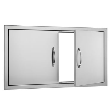 KFFKFF Barbecue Access Door, 34W x 19H Inch Dual Exterior Kitchen Entry, Stainless Steel Inset Door, Wall-Mounted Vertical Door with Grips, for Barbecue Island, Grill Station, Outdoor Cupboard