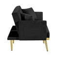 thumbnail image 5 of Futon Sofa Bed, Velvet Upholstered Accent Loveseat Sofa with 2 Pillows and Side Pockets, Couch Bed with Adjustable Backrest & Golden Metal Legs, Convertible Sleeper Sofa for Living Room Bedroom, Black, 5 of 7