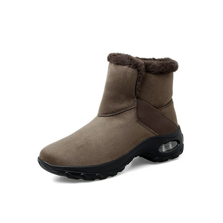 

Harsuny Women Work Casual Walking Shoe Breathable Plush Lining Winter Booties Cold Weather Round Toe Warm Shoes Khaki 7