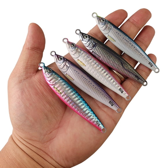 LJNYFDC Metal Fishing Bait 3D Bionic Glow Vertical Jig 9CM 60G Saltwater Fishing Lure Sea Fishing Jigging Spoon for Tuna Salmon Sailfish Striped Bass