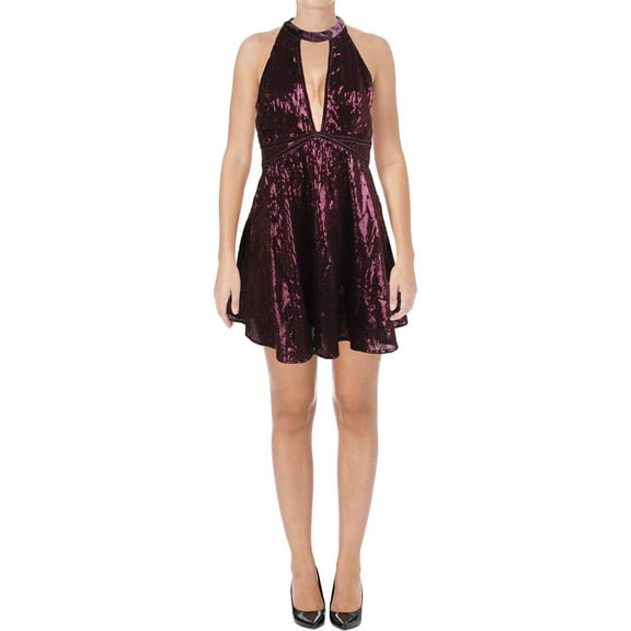 FREE PEOPLE Womens Purple Sequined Sleeveless Halter Mini Fit   Flare Party Dress  Size: 6