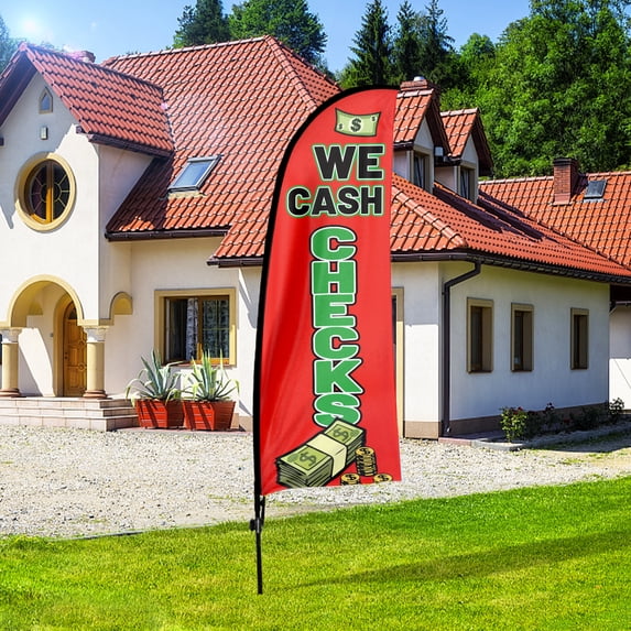 QSUM We Exchange Cash Sign Feather Flag with Pole Kit,7FT We Exchange Cash Decoration Display, We Exchange Cash Business Sign,We Exchange Cash Swooper Flag