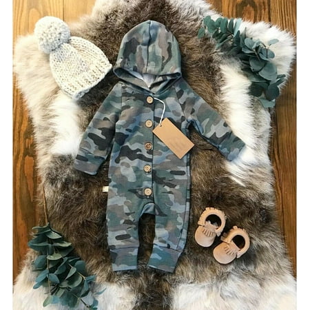 Lookwoild Kids Baby Boy Camo Romper Jumpsuit Bodysuit Hooded Clothes Sweater Outfit