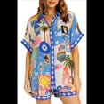 thumbnail image 2 of Conjuntos de Dos Piezas para Mujer: Camisa Informal con Botones y Pantalones Cortos con Cordón, con Estampado Floral, para Verano. Azul S, 2 of 10