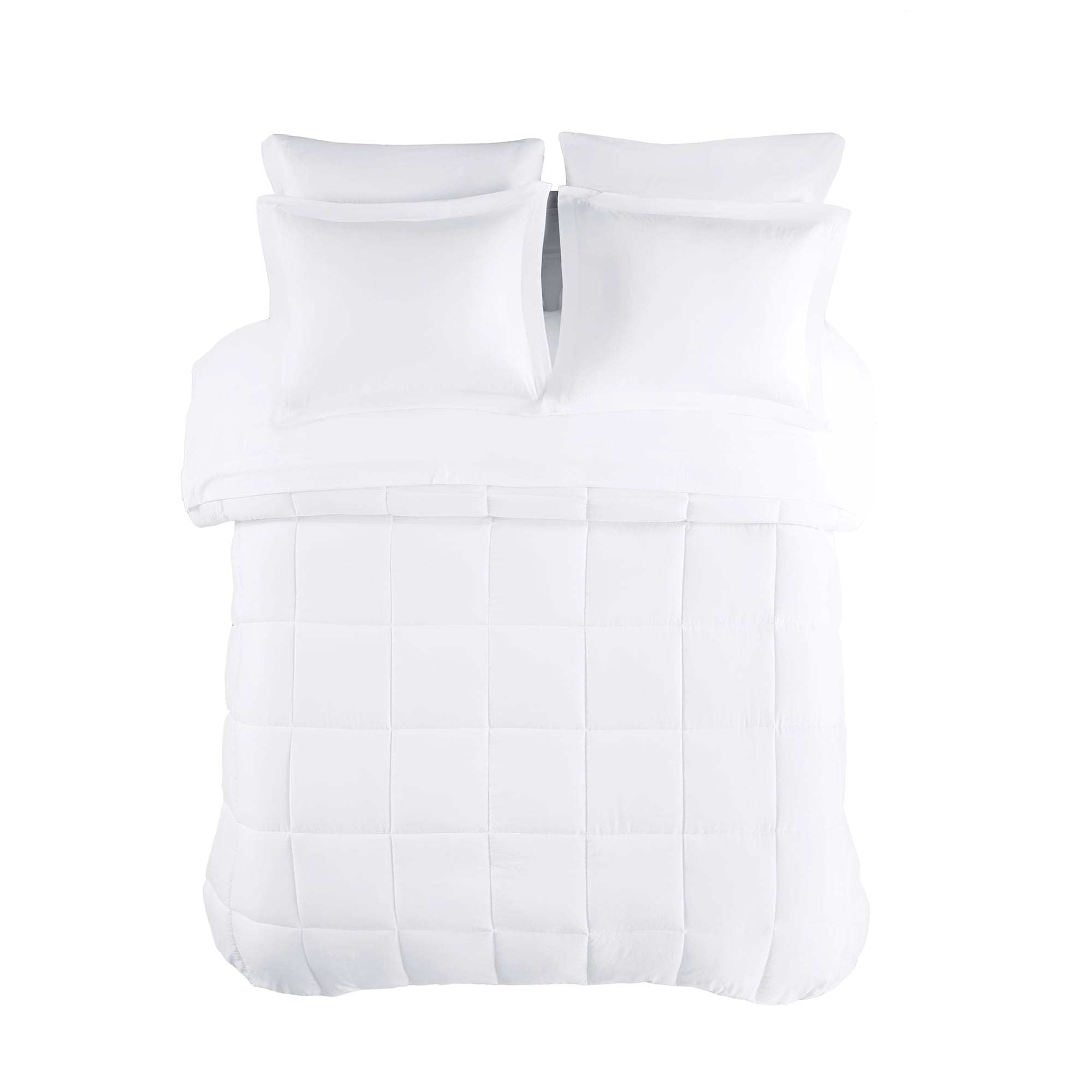 Mainstays All in One Down Alt Reversible Comforter and Sheet set- 7 Piece, Full, White